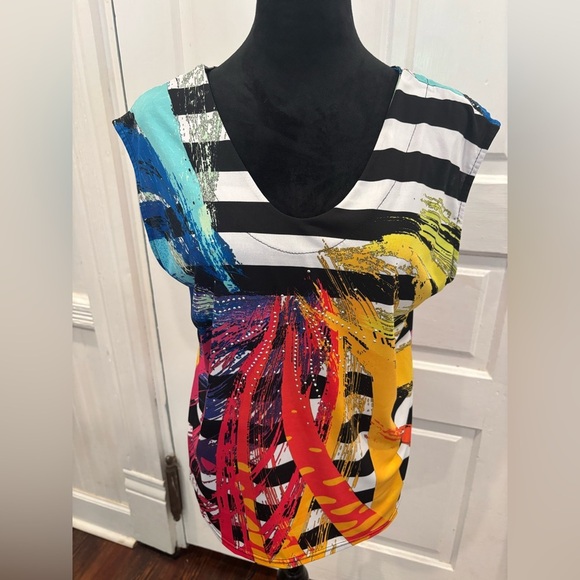 Valentina Tops - Valentina Designer V Neck Colorsplash Striped Tank W/ Embellishments Sz L